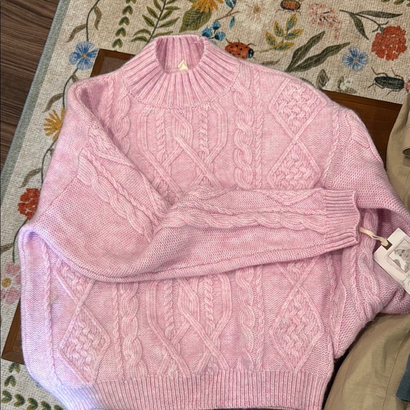 NWT Jessic Simpson fuzzy Pink Cable Knit Sweater - Picture 1 of 6